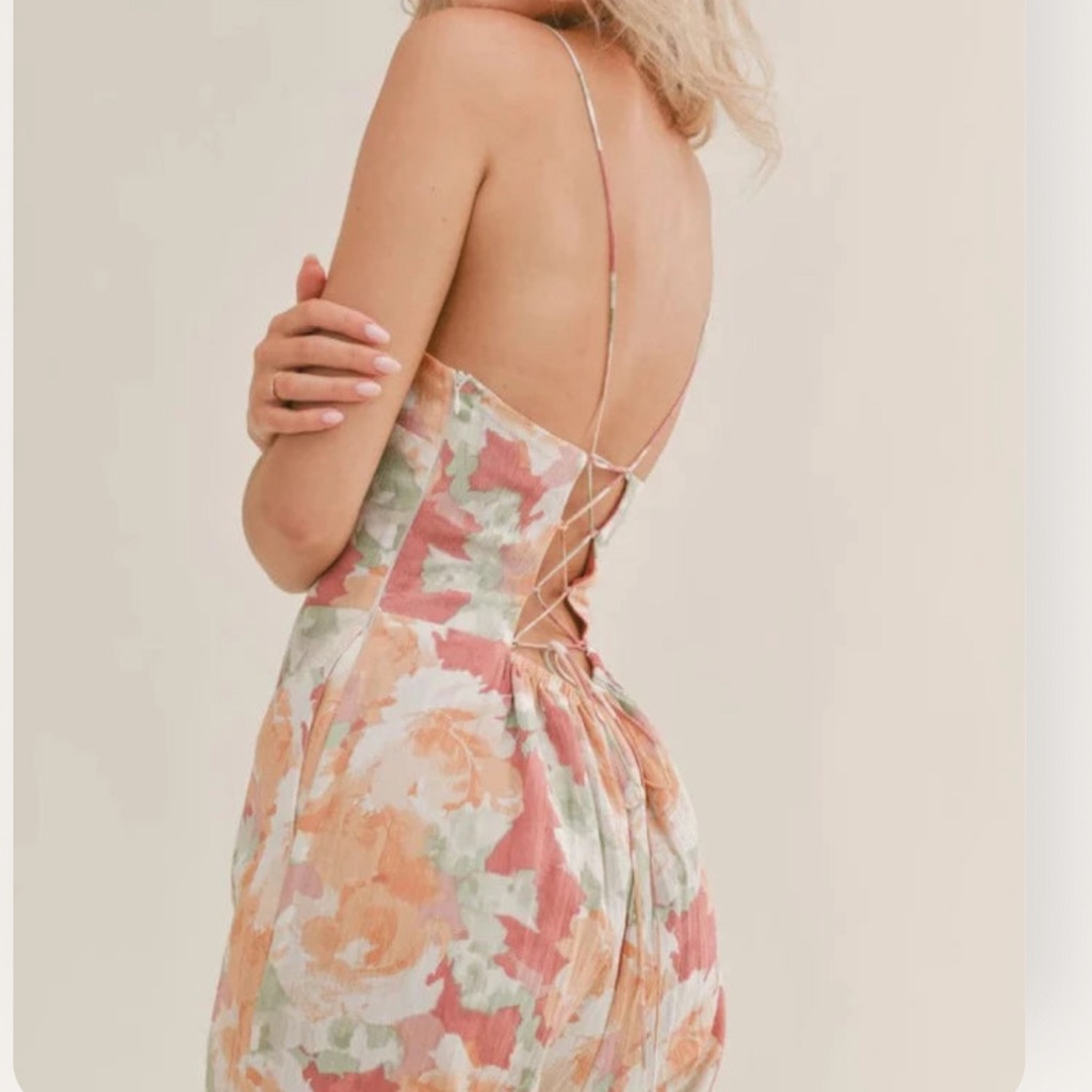 Sage Floral Jumpsuit | Lace-Up Back | Size S | Wedding Guest / Vacation